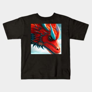 Red Scaled Dragon with Cyan Horns Kids T-Shirt